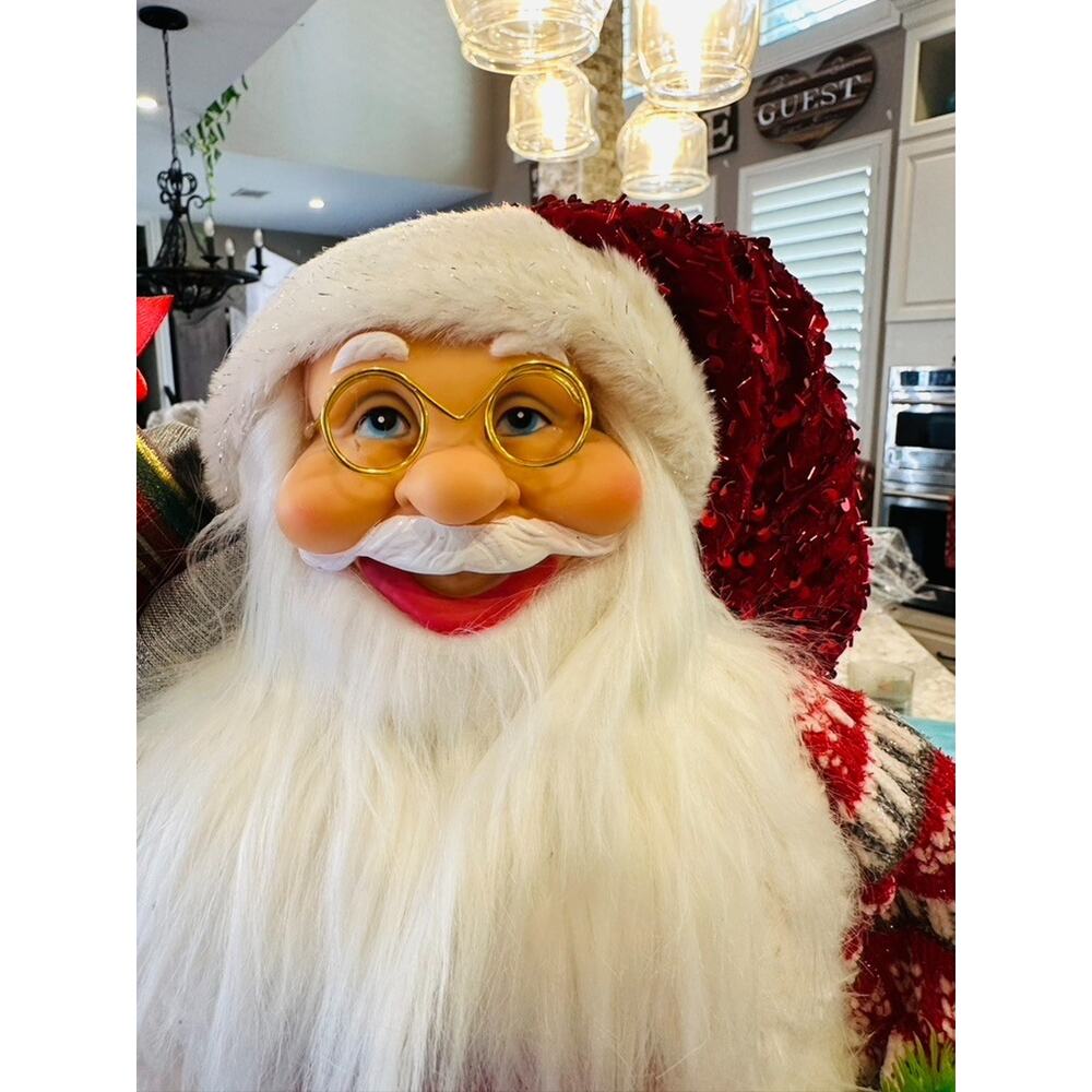 Santa Claus Figurine 24" Red Sweater Sequin Hat Christmas Decoration Holiday Fig - Picture 2 of 16
